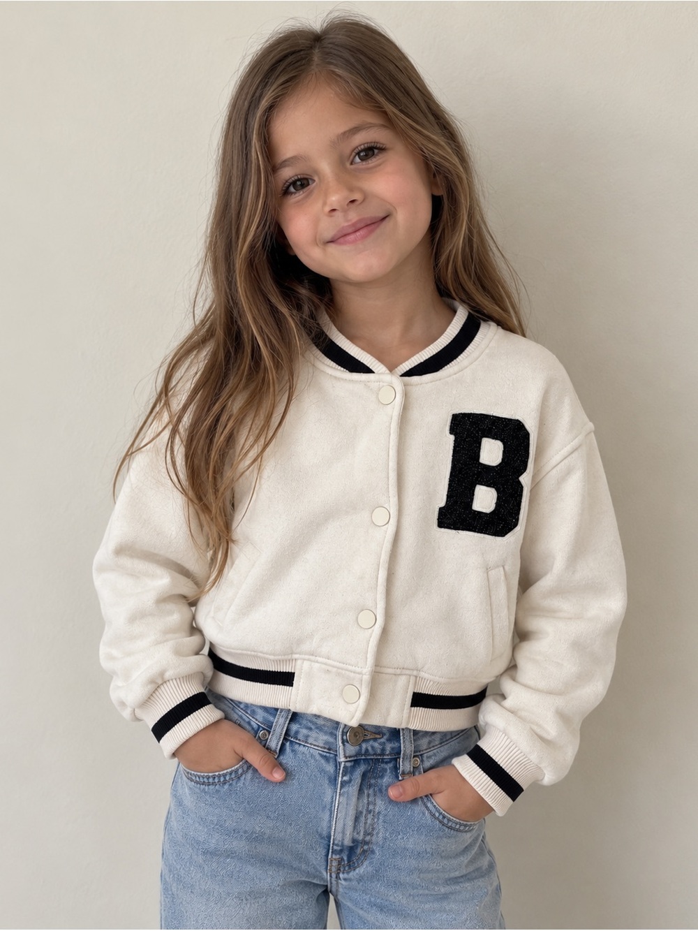 ZARA Kids Brooklyn 82 Varsity Jacket Cream Black 8-9 Runs Small 5T-6